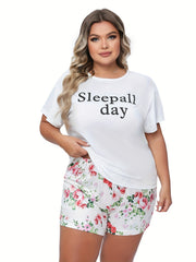 Casual Loungewear Set Women's Plus Tee & Shorts Pajama Set
