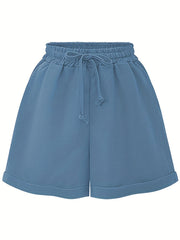 Casual Shorts Women's Plus Solid High Rise Slight Stretch