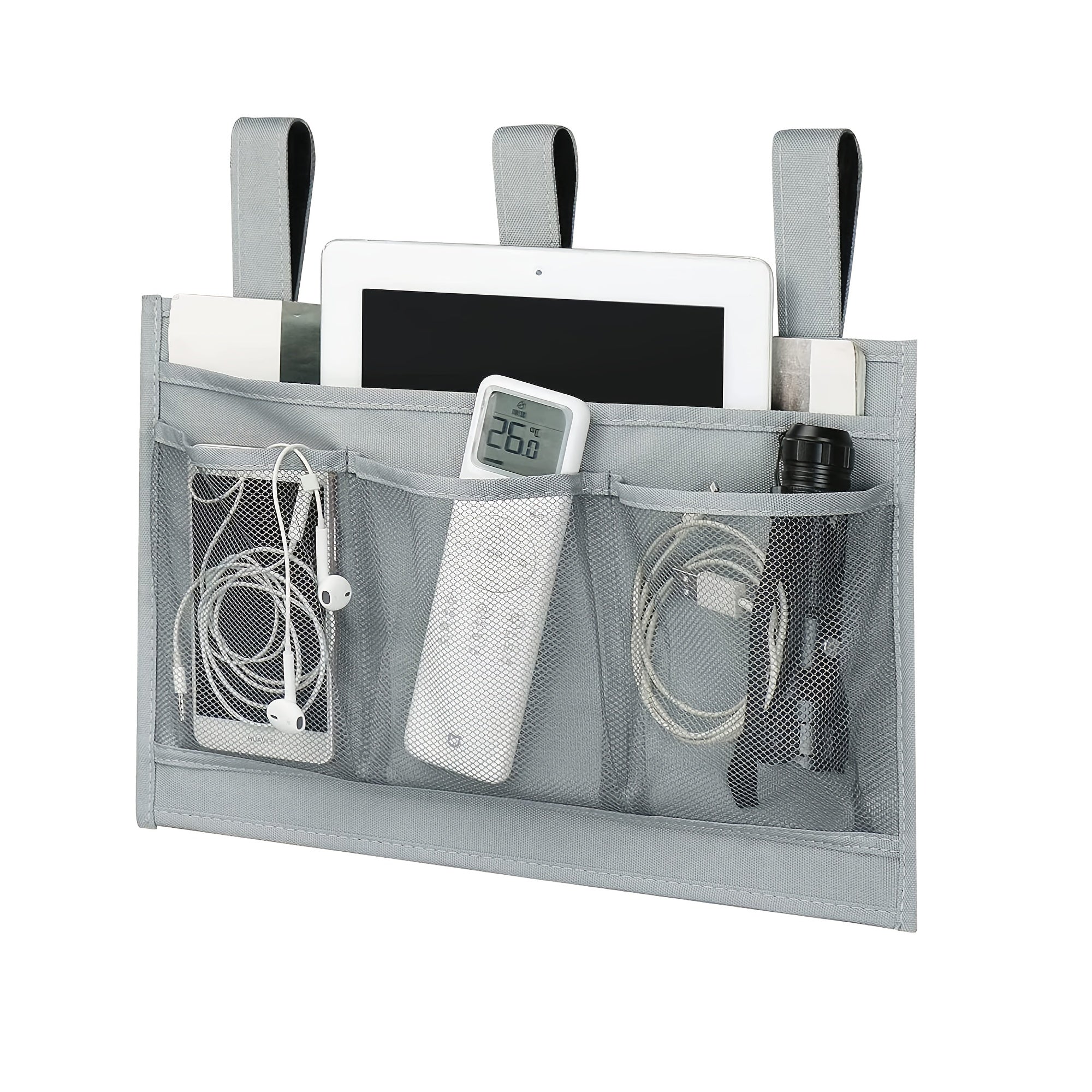 Gray Bedside Caddy for Beds and Dorms