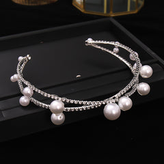 Faux Pearl Rhinestone Crown Headband Wedding Bride Tiara