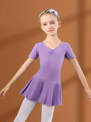 Girls Short Sleeve V Neck Ballet Leotard