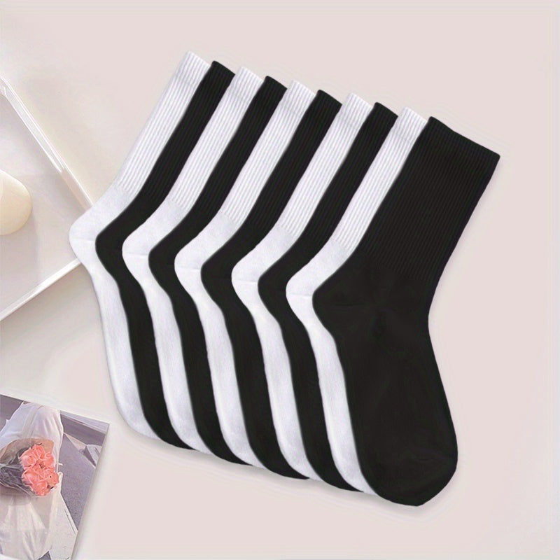 30 Pairs Women's Solid Crew Socks Comfy Breathable Mid Tube Stockings
