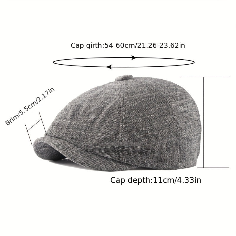Men's Retro Beret Painter Hat Octagonal Newsboy Hat Cotton Linen Sun Hat