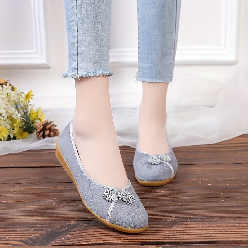 Women's Chinese Style Flat Shoes Soft Sole Slip On Walking Flats
