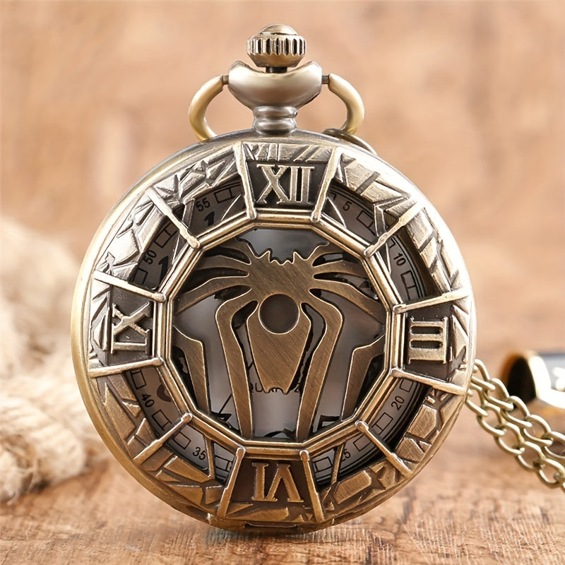 Bronze Spider Pocket Watch Animal Pattern Quartz Thin Chain Gift