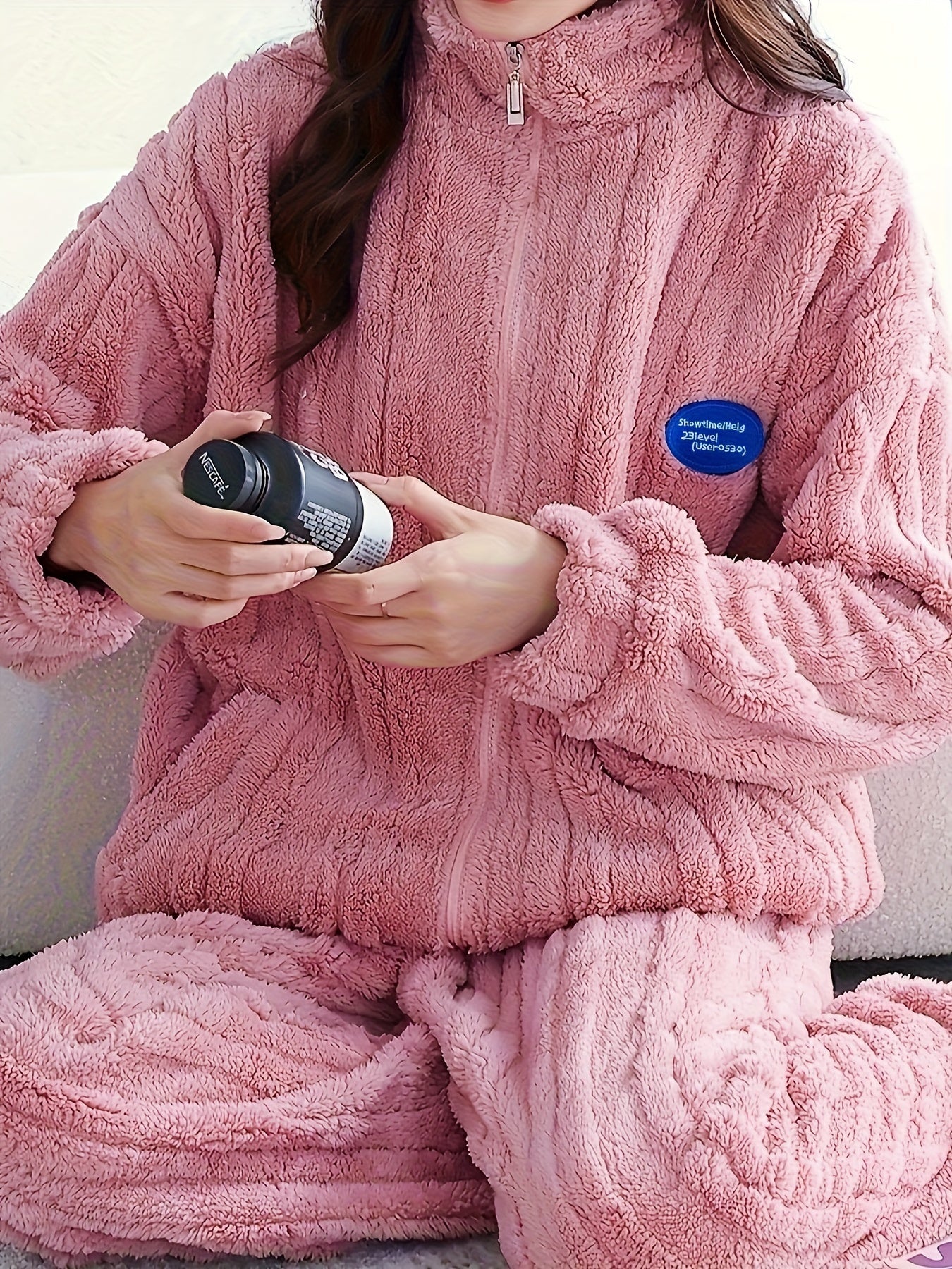 Plush Pajamas Soft & Warm Zip Top & Pants Women's Sleepwear
