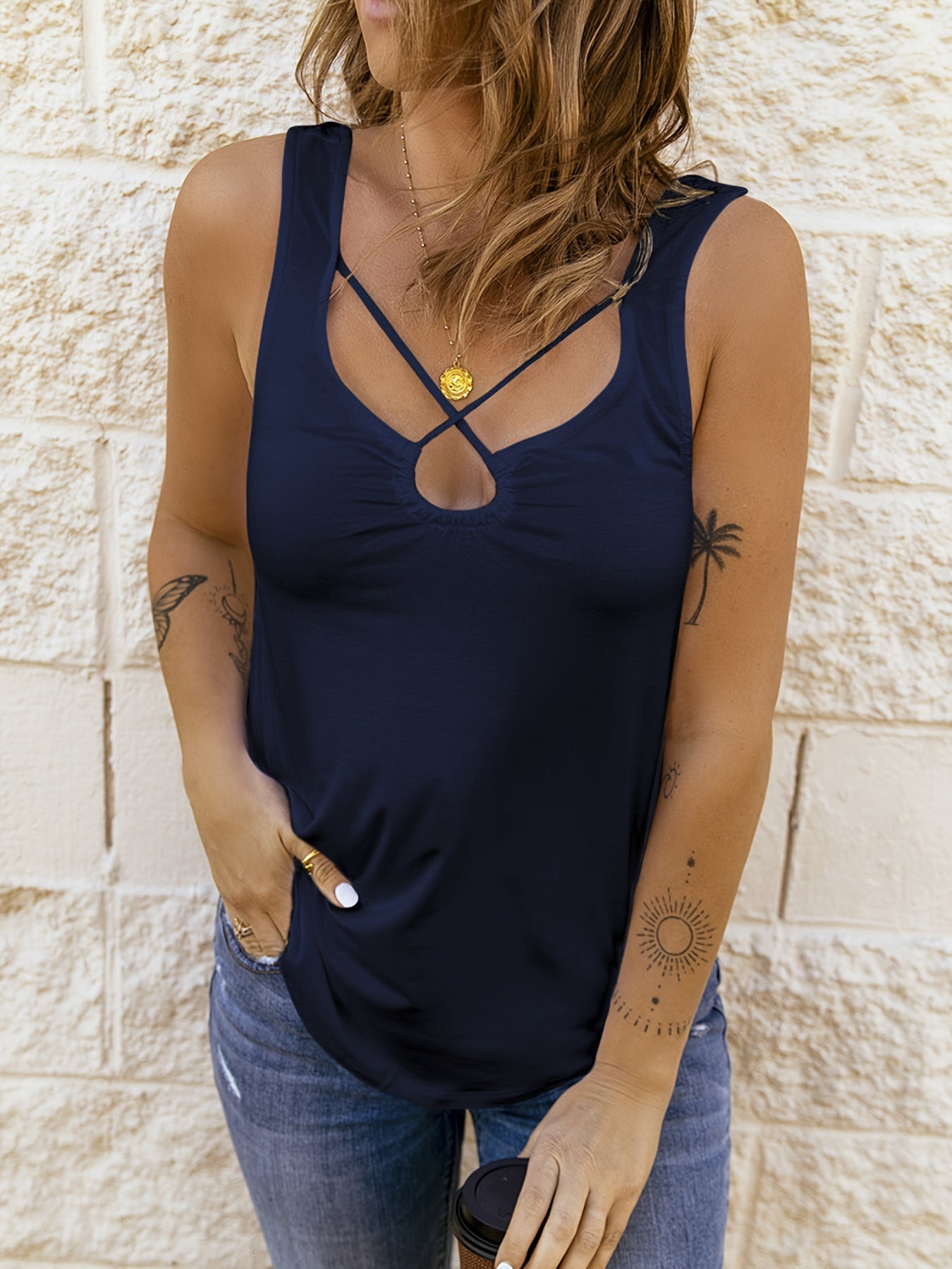 Women's Crisscross Sexy Solid Tank Top