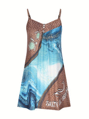 Ocean Creatures Print Round Neck Cami Dress