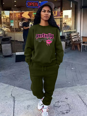 Letter Print Long Sleeve Top & Jogger Pants Set