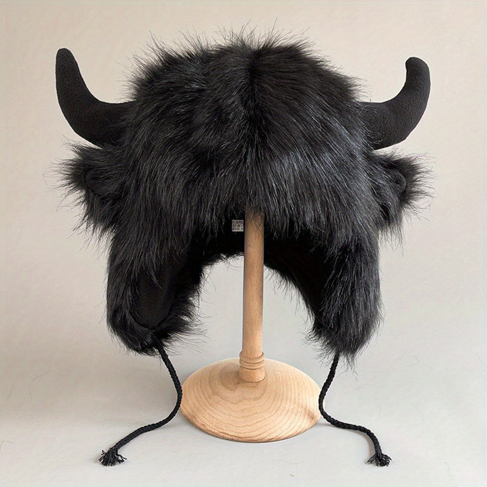 Winter Warm Ear Protection Cotton Hat with Ox Horn Design