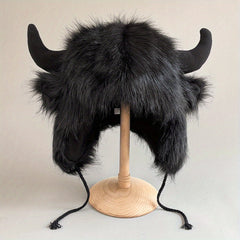 Winter Warm Ear Protection Cotton Hat with Ox Horn Design