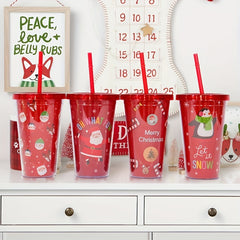 710ml Christmas Series Plastic Cup Large Cap. Sports Water Bottle