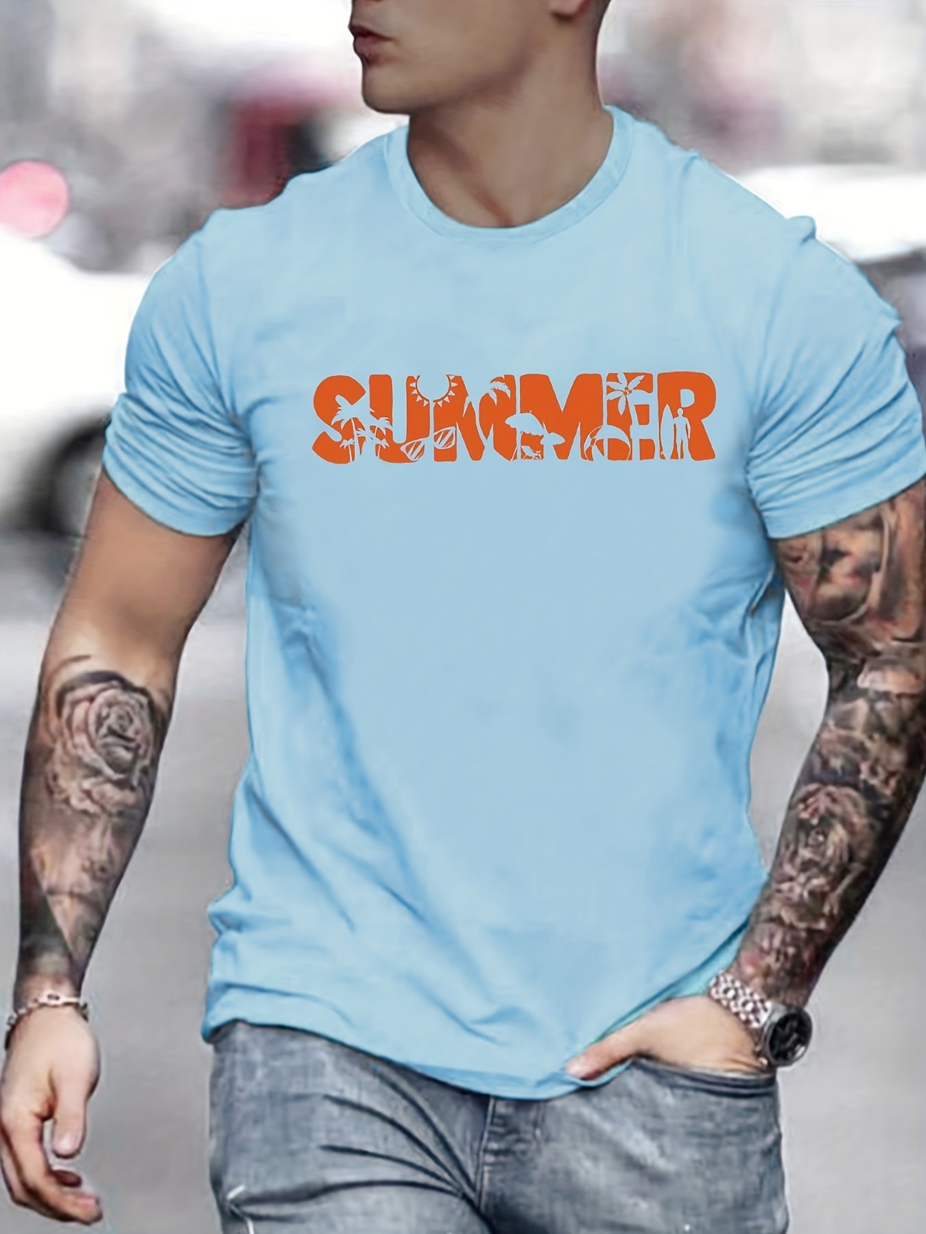 Summer Print Men's Graphic Crew Neck Niche T shirt Casual Comfy Tees