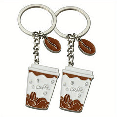Fashionable Coffee Cup & Bean Alloy Key Chain