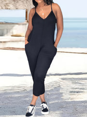 Sexy V Neck Slim Fit Cami Jumpsuit With Pockets