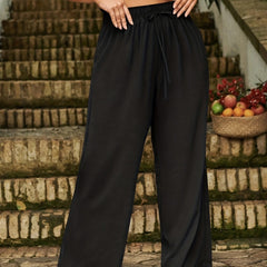Women Solid Tie Front Stretch Pants