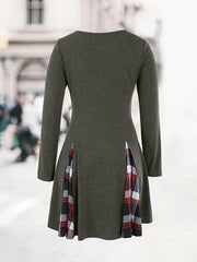 Colorblock Plaid Print Long Sleeve Dress