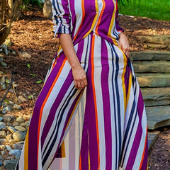 Women's Plus Size Colorblock Stripe Print Blouse & Wide Leg Pants Set