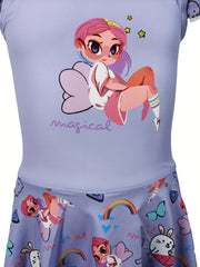 Casual Cartoon Print Girl Swimsuit Kids Clothes For Summer