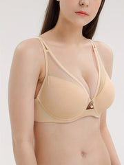 Mesh Stitching Plunge Bra With Pendant