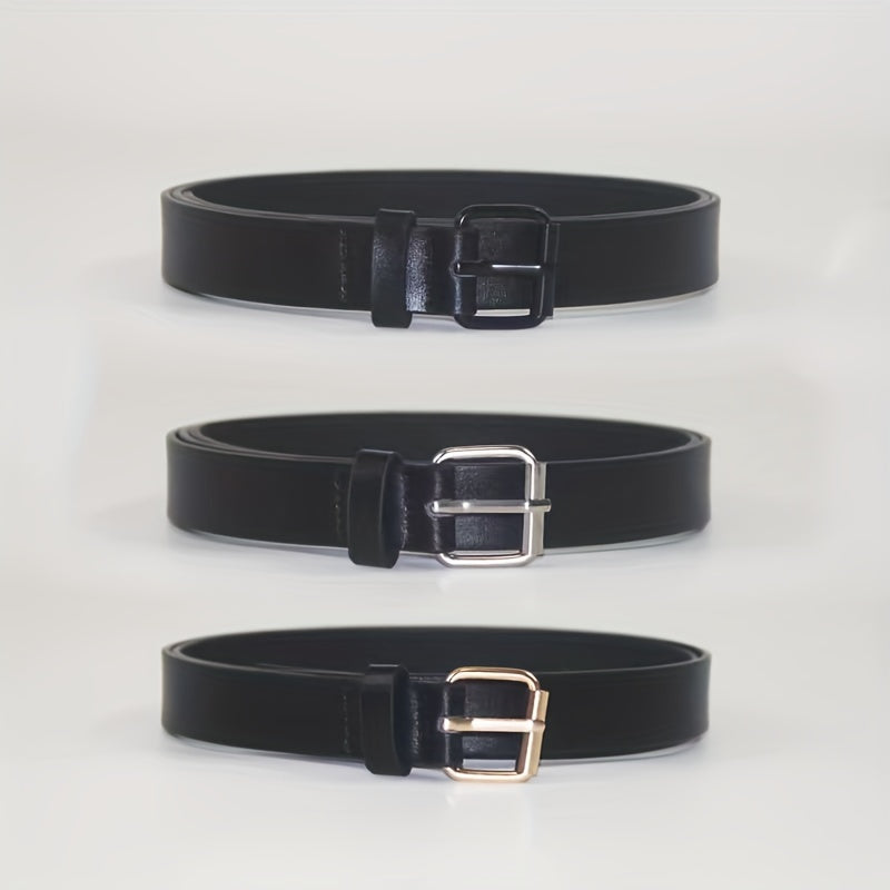 Vintage PU Leather Belt Square Pin Buckle Casual Jeans Pants Women