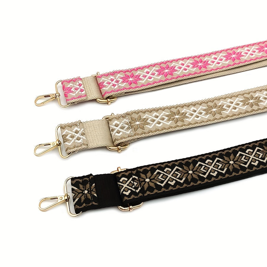 Geometric Pattern Embroidered Bag Strap Wide Adjustable Travel Accessory