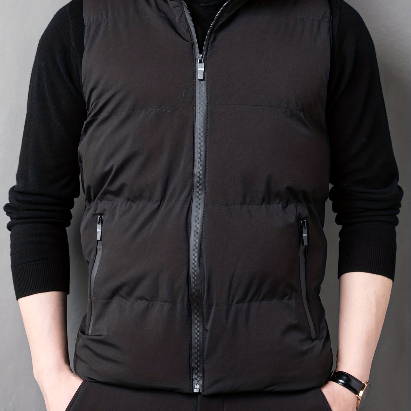 Men's Zip Up Pockets Stand Collar Winter Vest