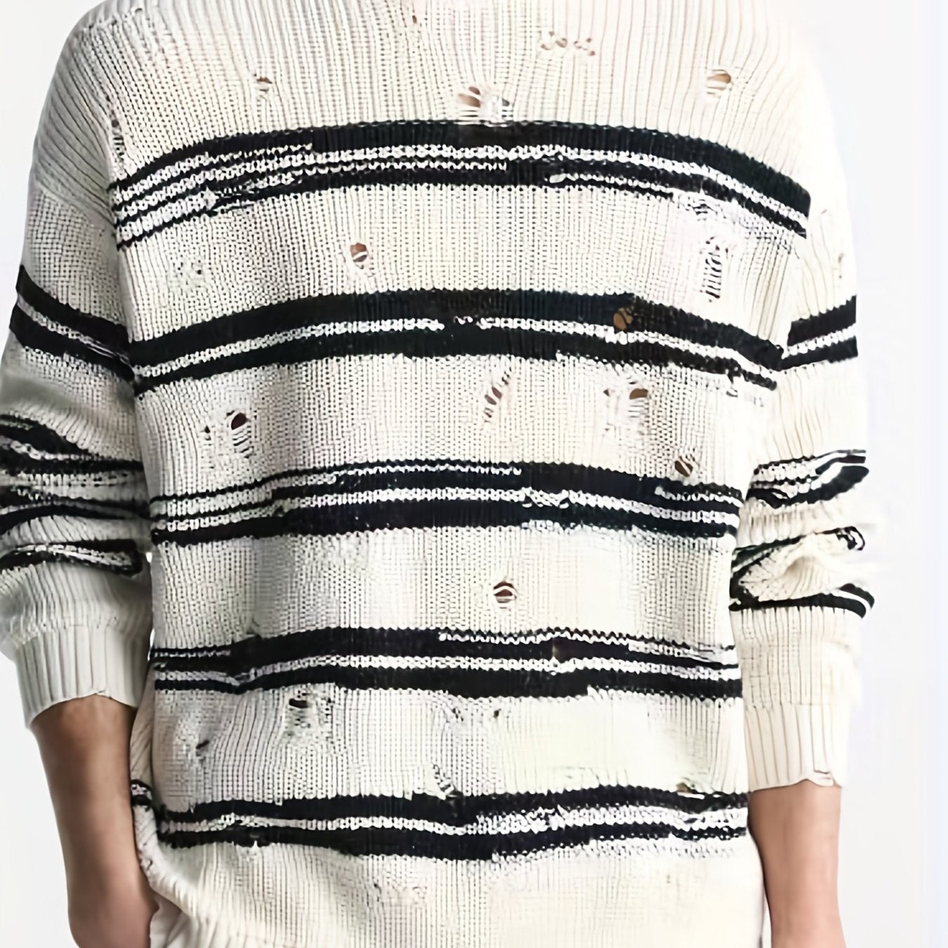 Men's Stripe Print Knit Long Sleeve Sweater for Autumn Winter