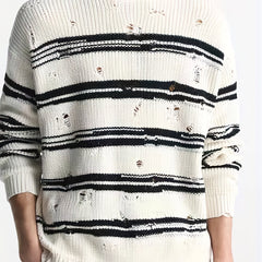 Men's Stripe Print Knit Long Sleeve Sweater for Autumn Winter