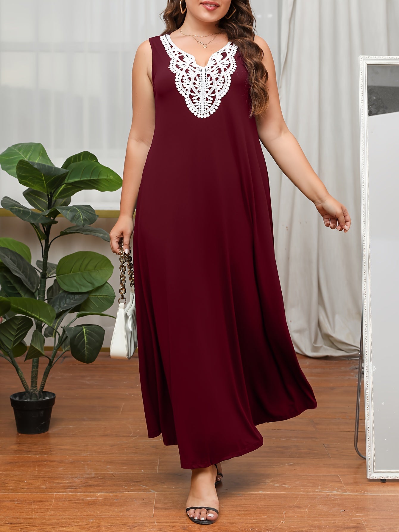 Colorblock Lace Maxi Tank Dress