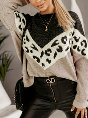 Colorblock Leopard Print Casual Sweater