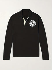 Geometric Pattern Knit Polo Shirt Men's Casual Lapel Pullover Sweater