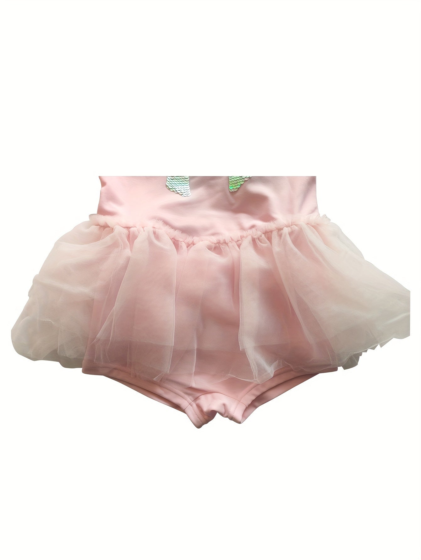 Sequin Bow Sleeveless Tutu Swimwear Set with Cap