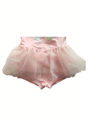 Sequin Bow Sleeveless Tutu Swimwear Set with Cap