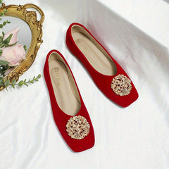 Women's Ballet Flats with Faux Pearl Metal Decor