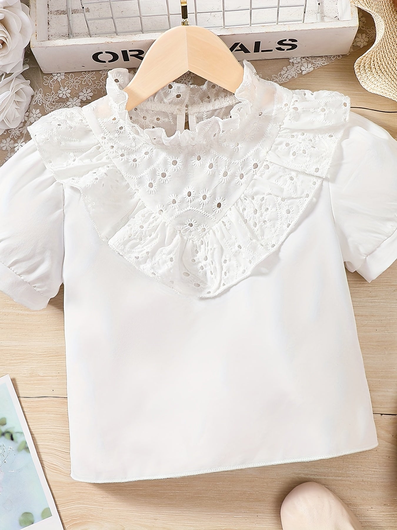 Girls Lace Collar Short Sleeve Top for Summer