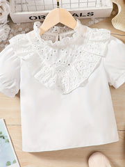 Girls Lace Collar Short Sleeve Top for Summer