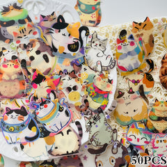 50pcs Cartoon Cat Stickers PET Self Adhesive Decals for DIY Crafts