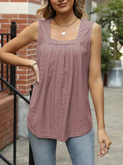 Eyelet Tank Top Square Neck Sleeveless Summer Top