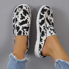 Women's Cow Print Mule Sneakers Slip On Canvas Shoes Lightweight