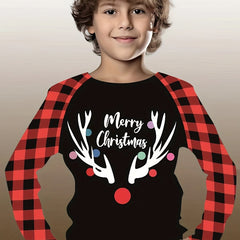 Christmas Reindeer Print Boys T-Shirt Long Sleeve Holiday Tee