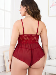 Lace Ruffle Trim V Neck Teddy Bodysuit