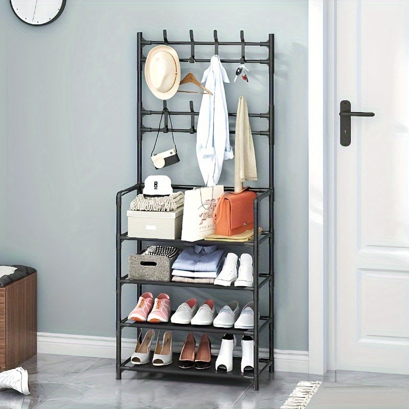Coat Rack Shoe Hat Organizer 8 Hooks Double Row Shoes Storage