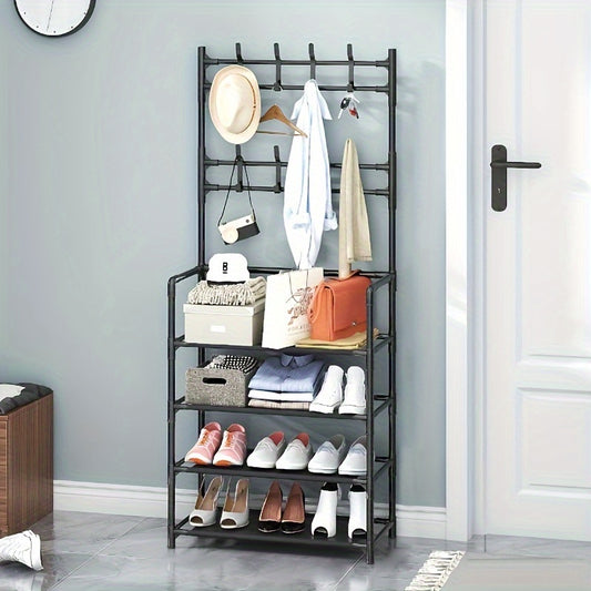 Coat Rack Shoe Hat Organizer 8 Hooks Double Row Shoes Storage