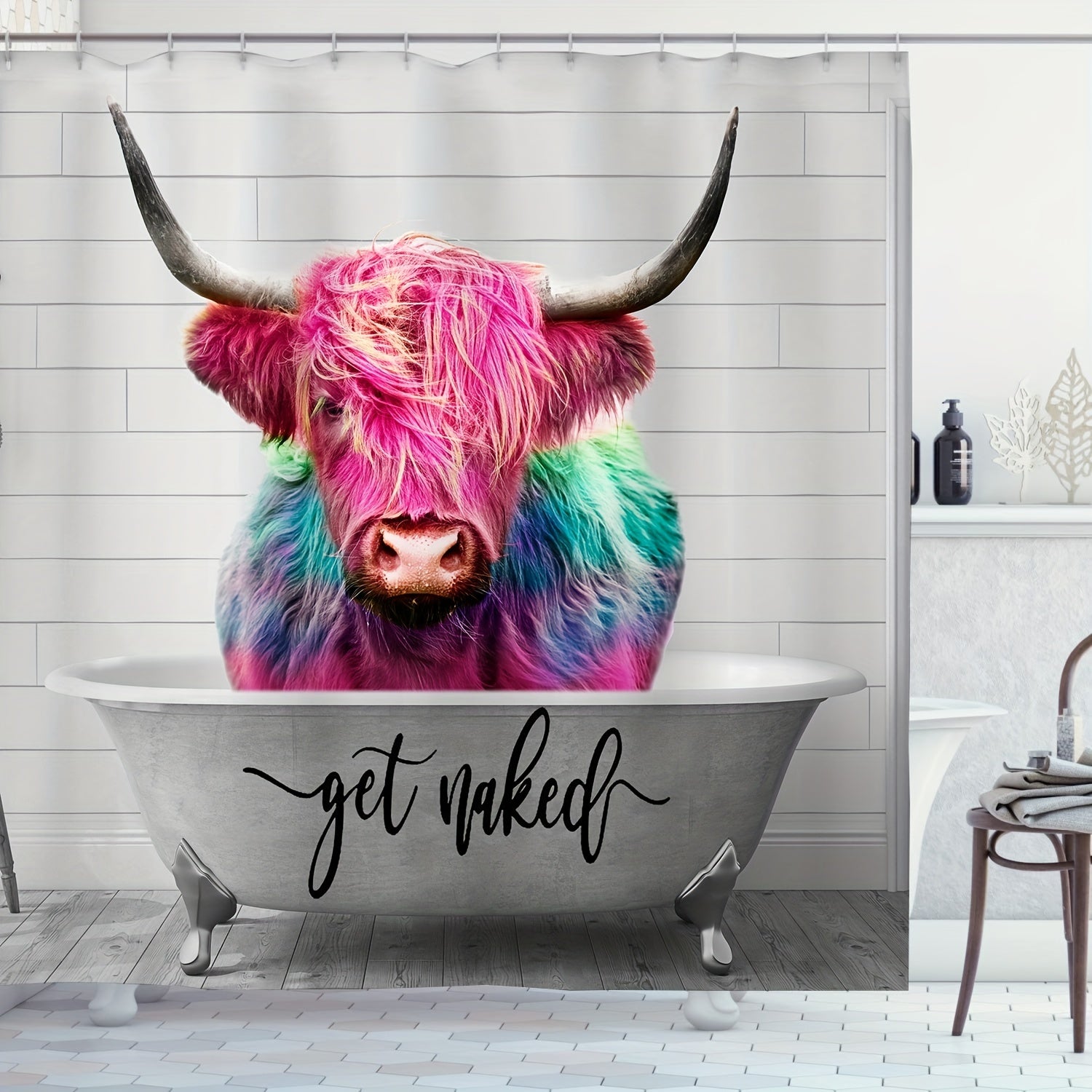 Colorful Cow Pattern Shower Curtain with Hooks 71x71in