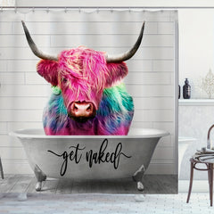 Colorful Cow Pattern Shower Curtain with Hooks 71x71in
