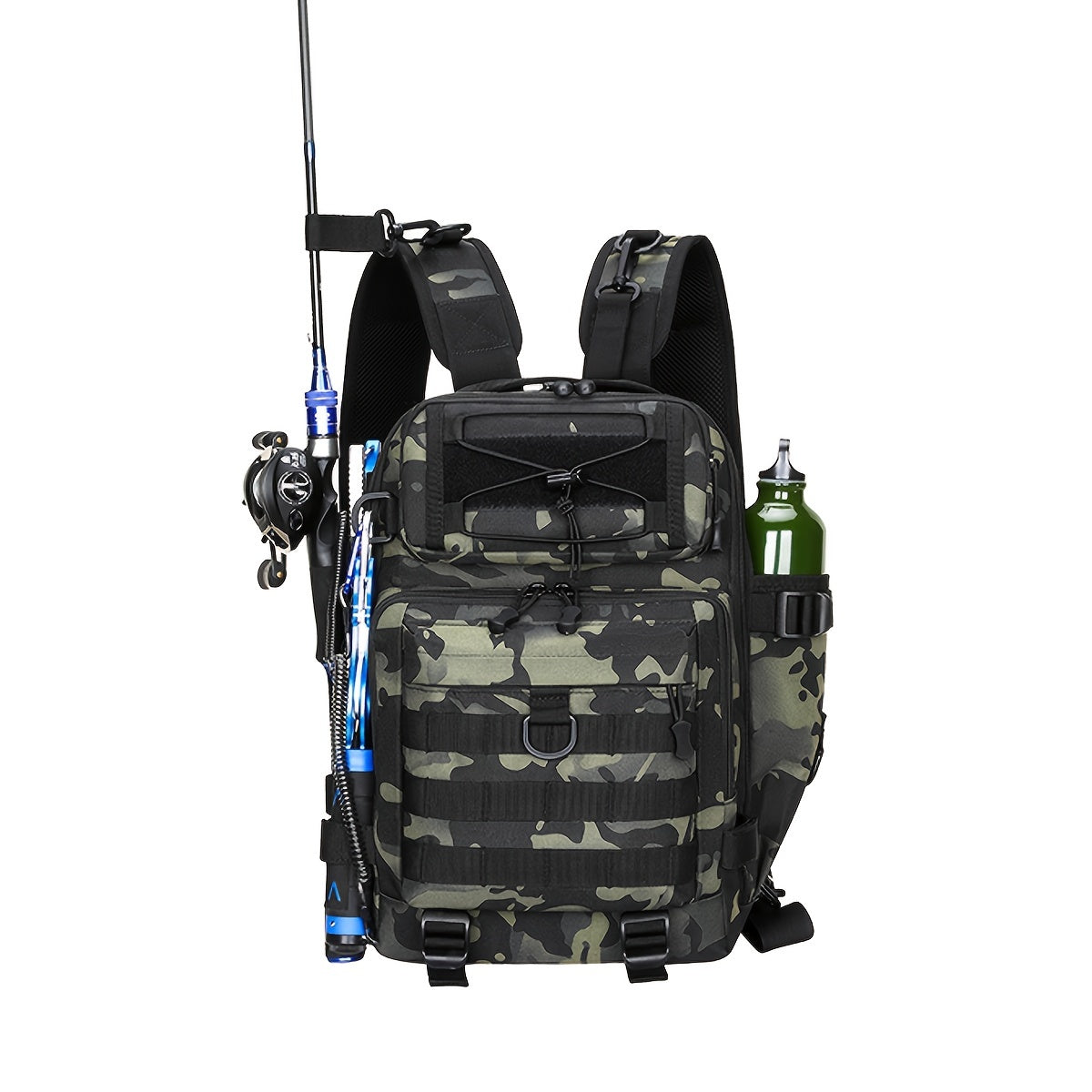 Fishing Tackle Storage Bag with Water Bottle & Rod Holder
