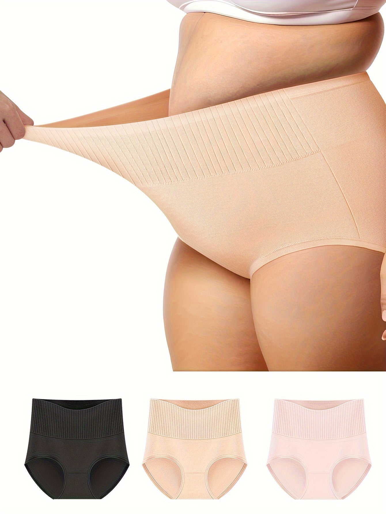 3 Pack Plus Size Panties Set High Waisted Tummy Control 3pcs Set