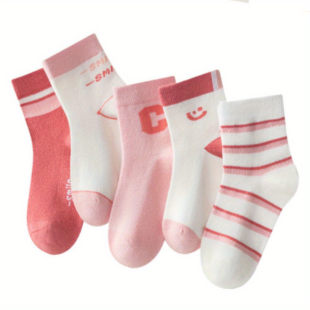 5 Pairs Girls Striped Casual Ankle Socks Comfortable Sport Socks for Toddlers