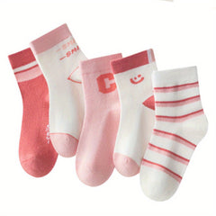 5 Pairs Girls Striped Casual Ankle Socks Comfortable Sport Socks for Toddlers